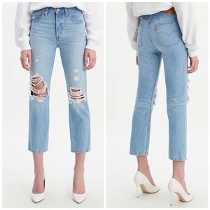 Levi’s 501 Straight Leg Cropped Ankle Length Distressed Non-Stretch Denim Jeans